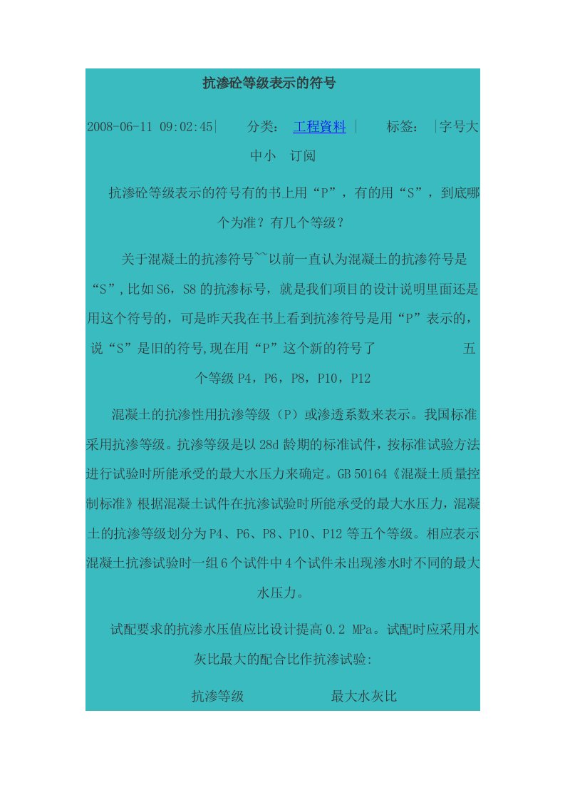 抗渗砼等级表示的符号