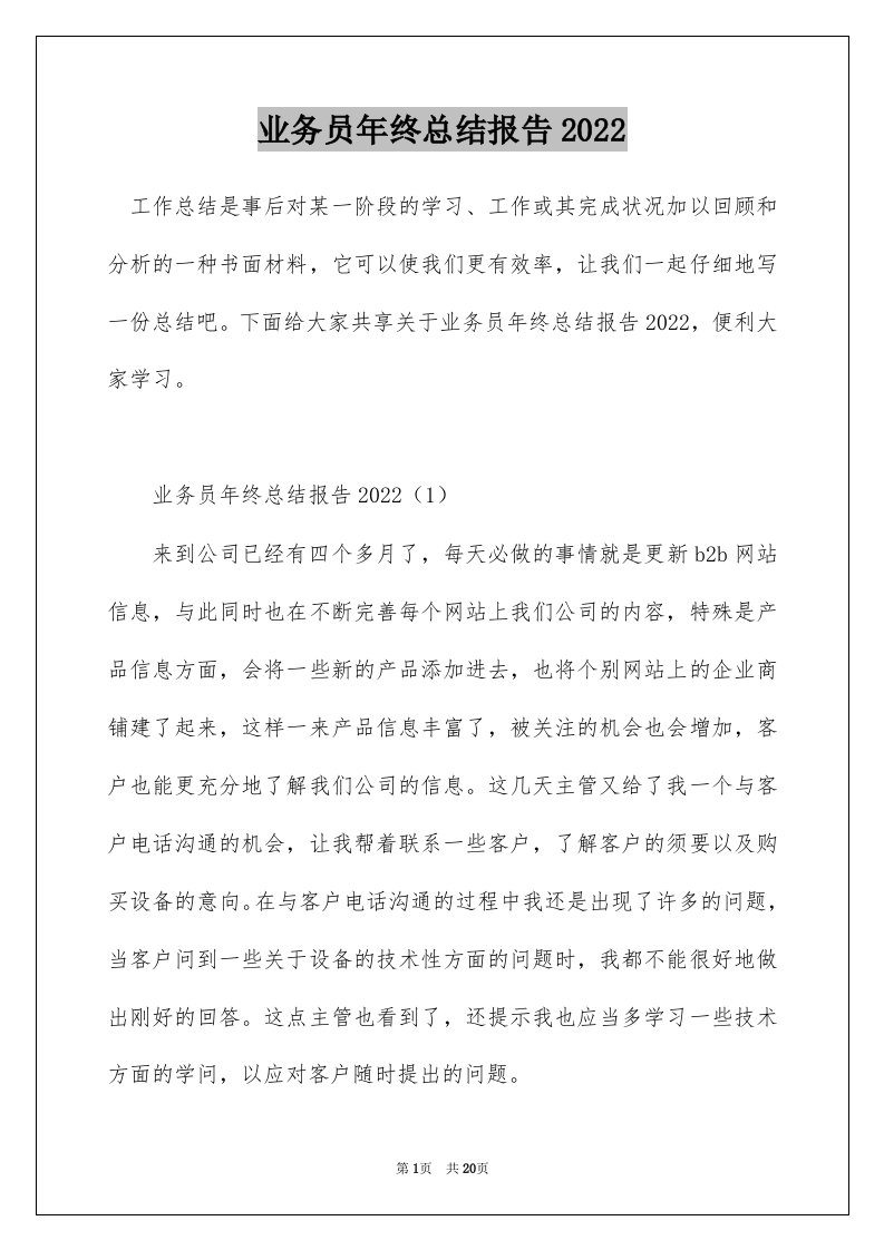 业务员年终总结报告2022