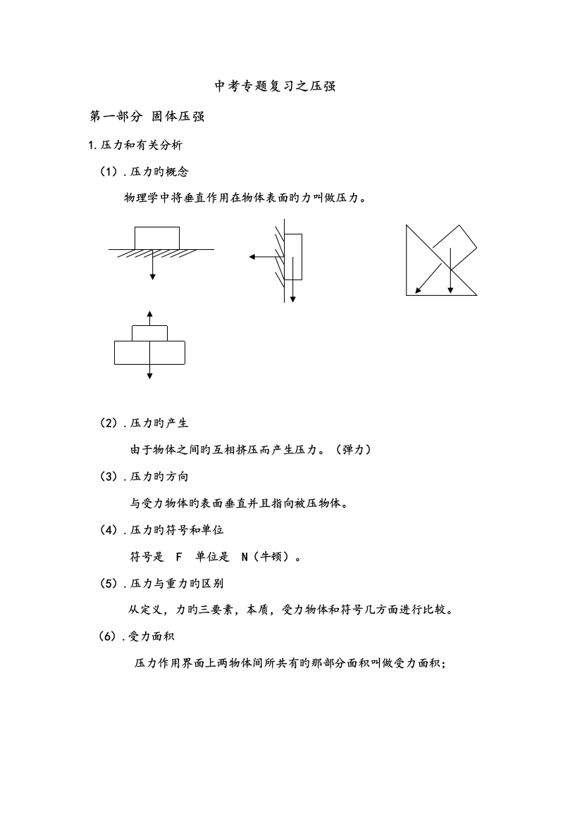 2023年中考专项复习之压强知识点