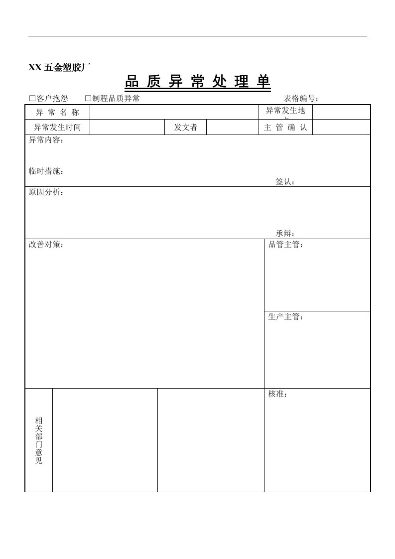 【管理精品】品质异常处理单(1)