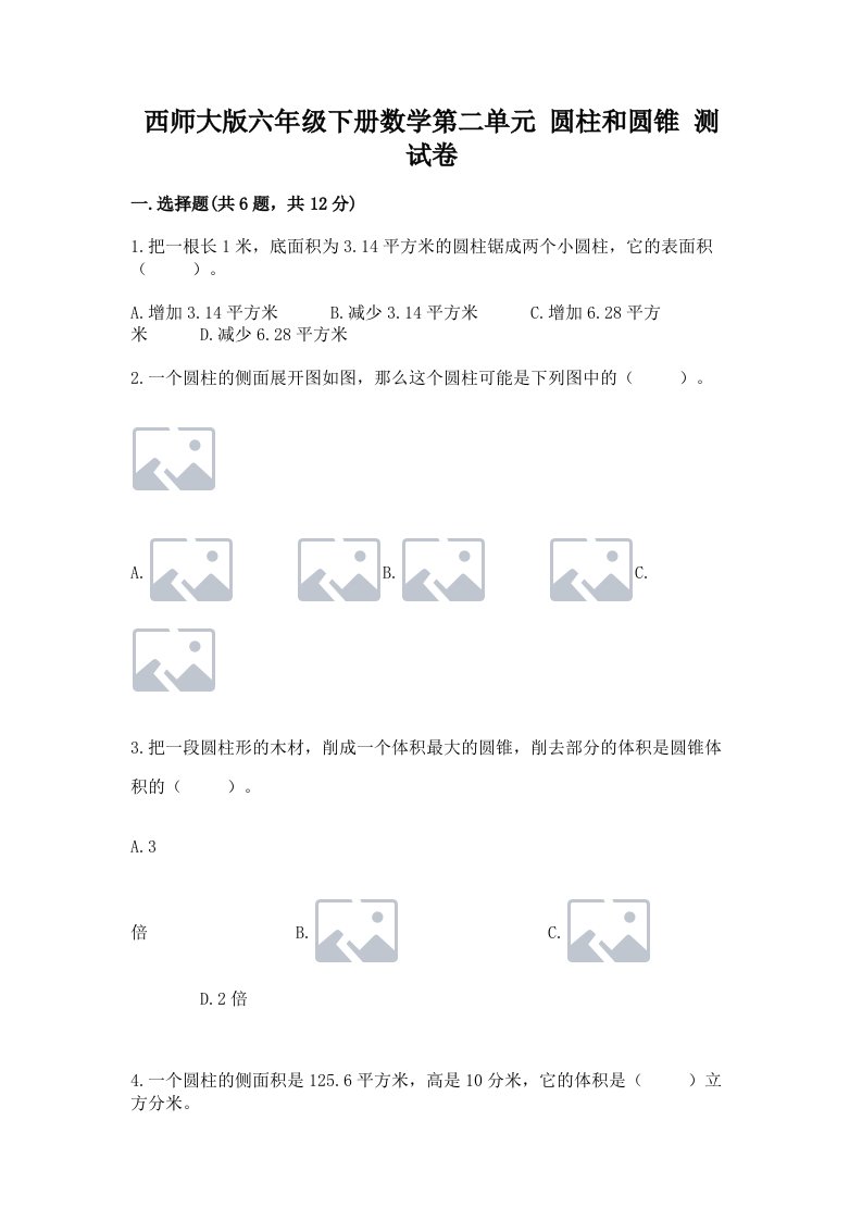 西师大版六年级下册数学第二单元