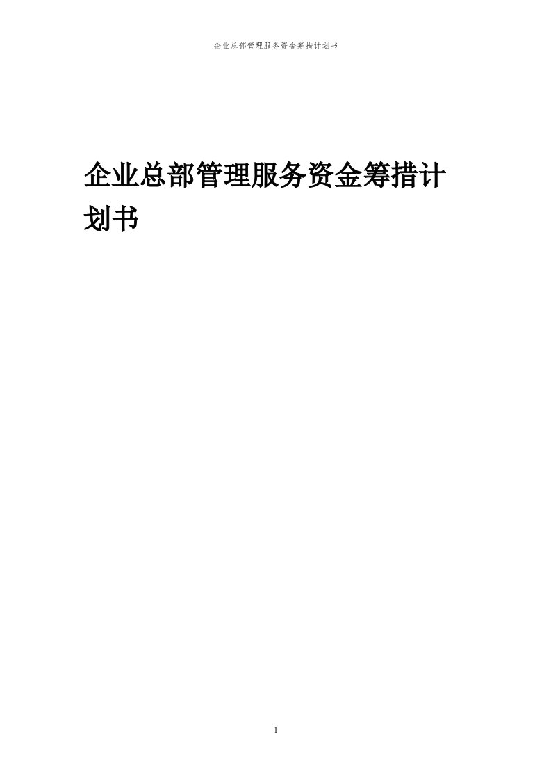 2024年企业总部管理服务项目资金筹措计划书代可行性研究报告