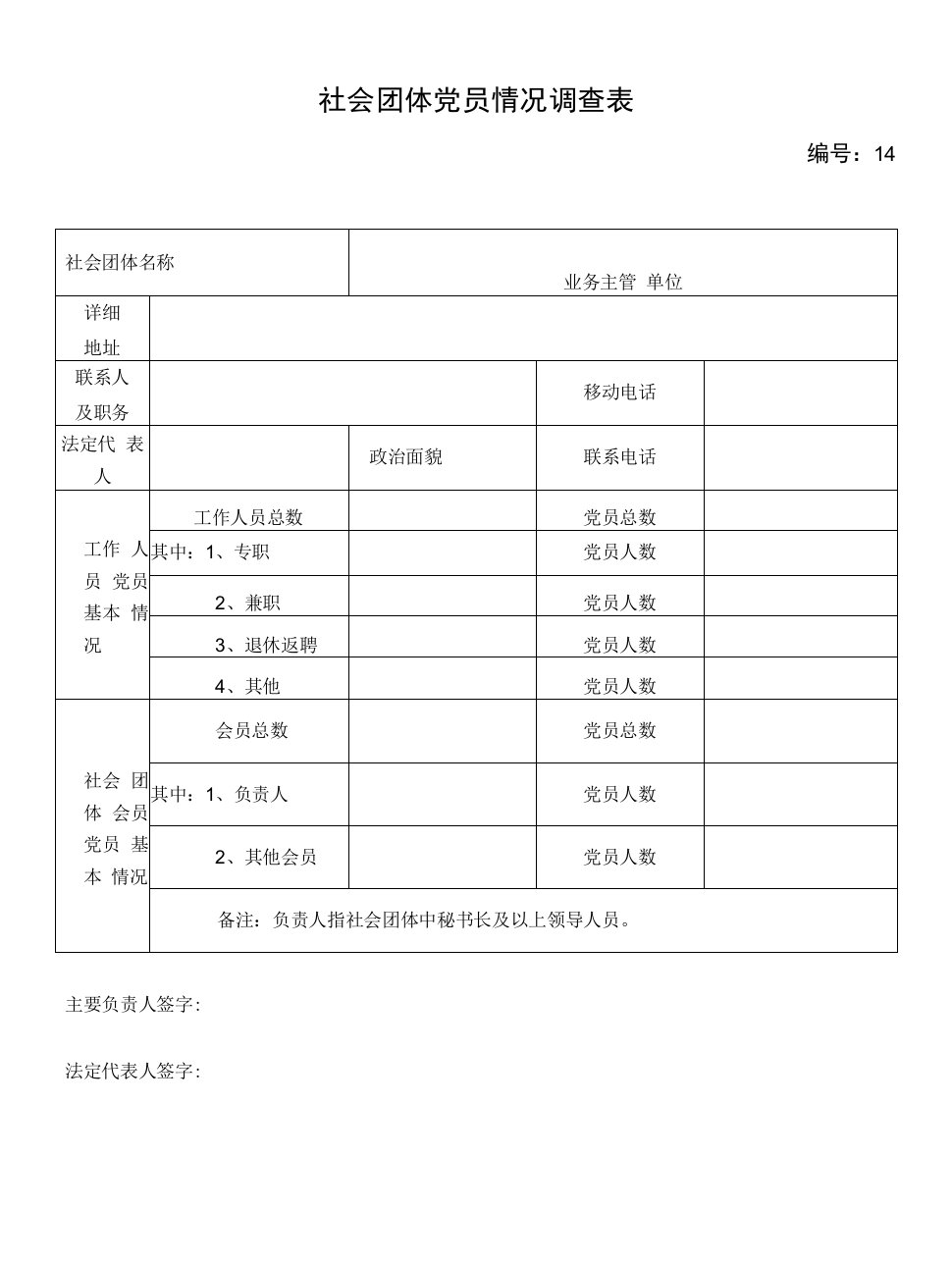 社会团体党员情况表（编号：14）