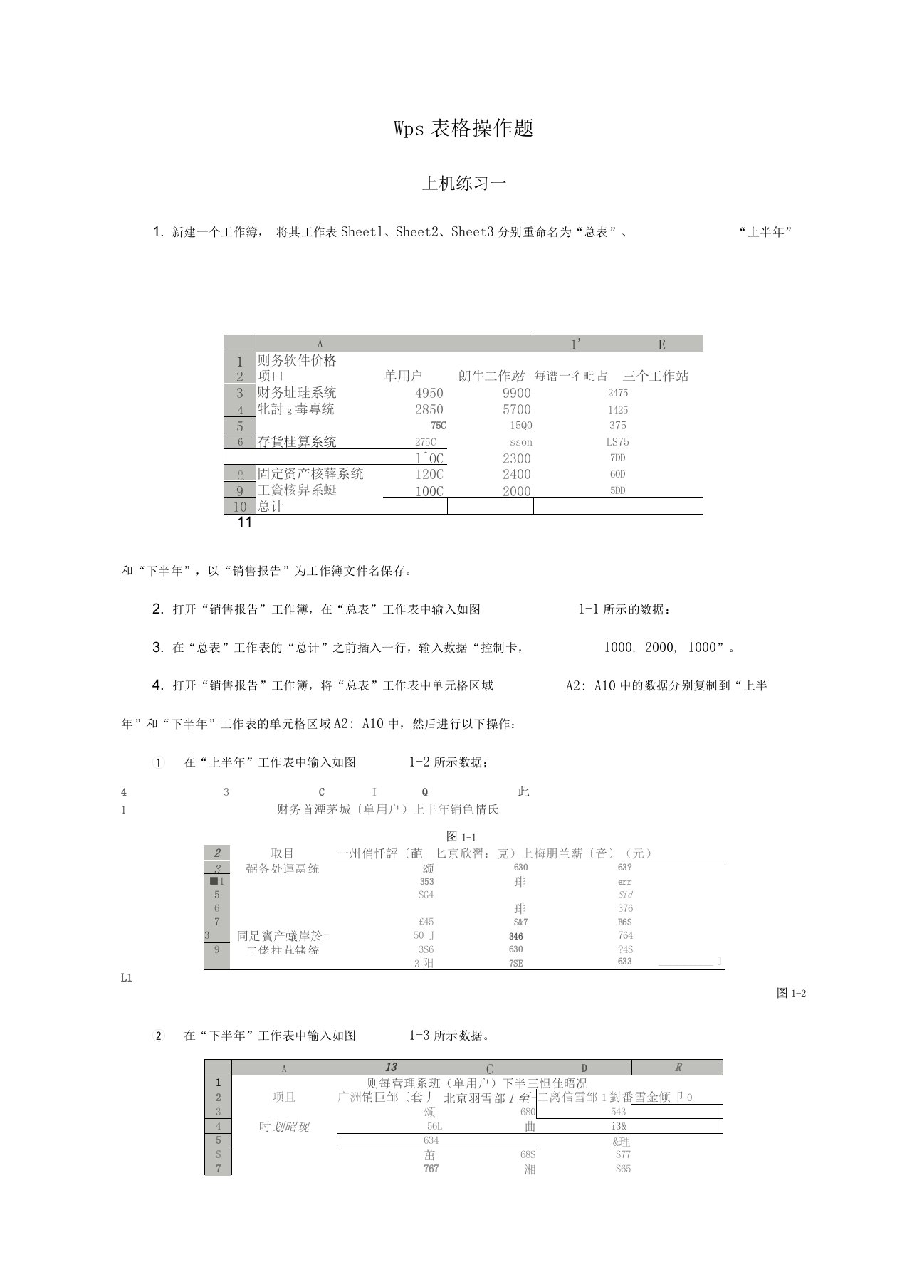 wps表格上机练习