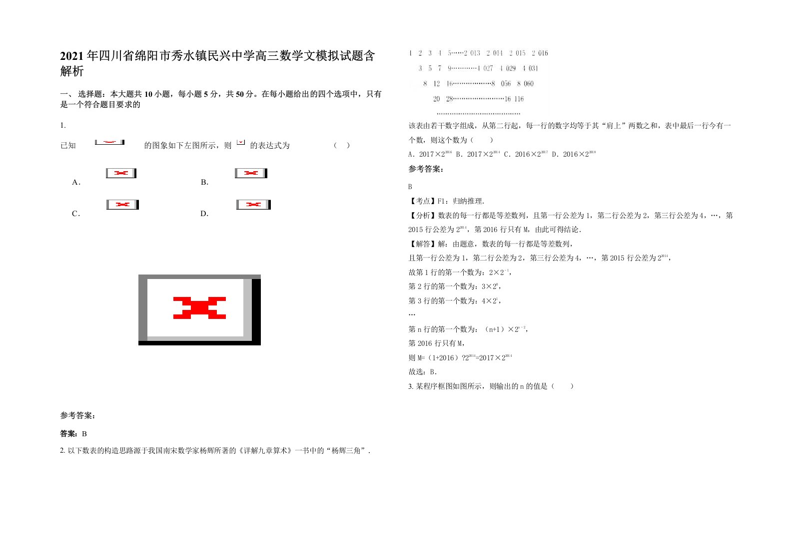 2021年四川省绵阳市秀水镇民兴中学高三数学文模拟试题含解析