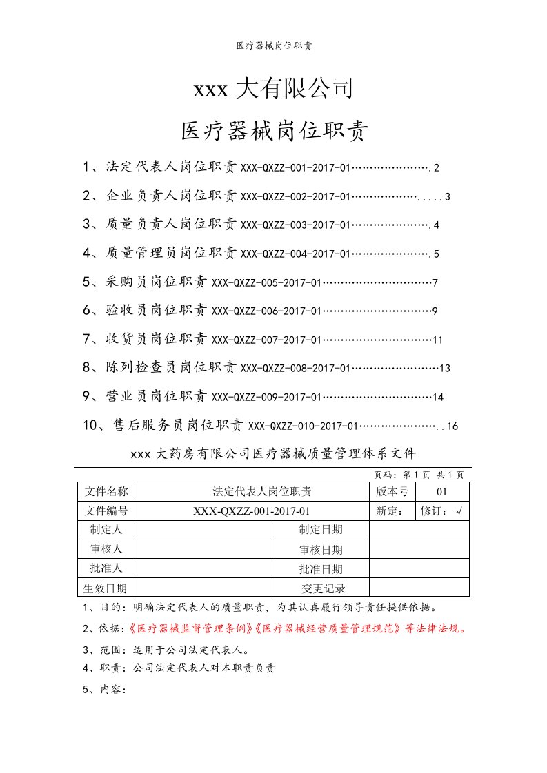 医疗器械岗位职责