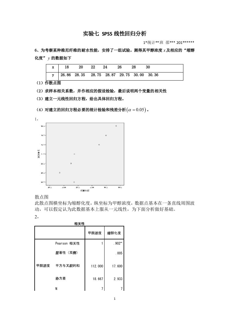 SPSS软件分析7-回归分析作业