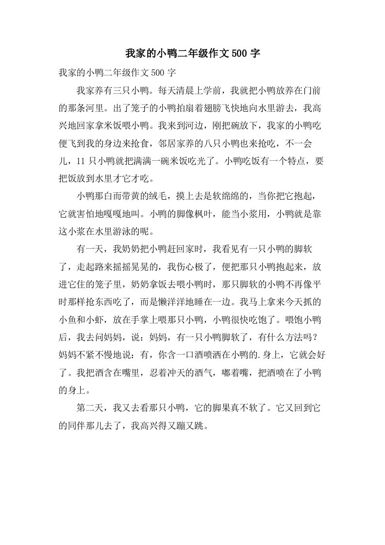 我家的小鸭二年级作文500字