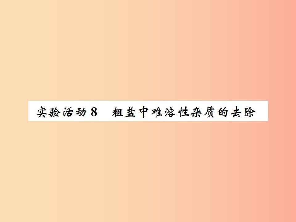 河南省2019年秋九年级化学下册第十一单元盐化肥实验活动8粗盐中难溶性杂质的去除课件