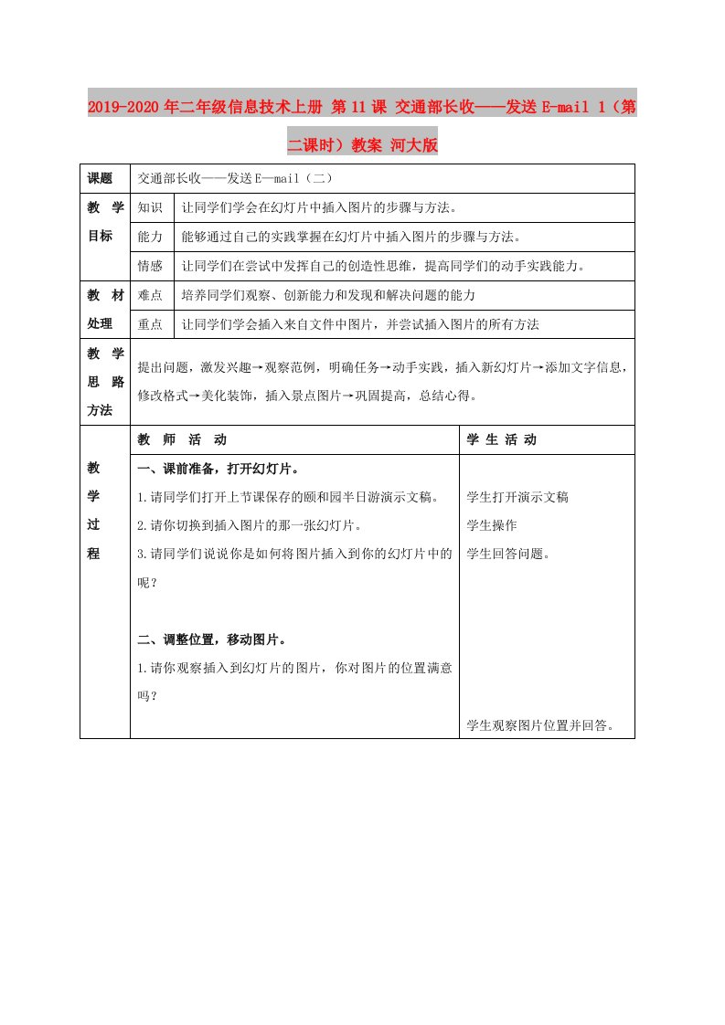 2019-2020年二年级信息技术上册