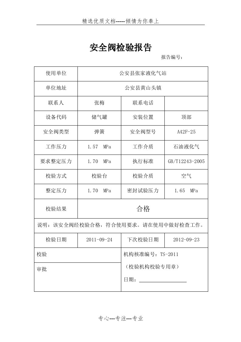 安全阀检验报告(共1页)