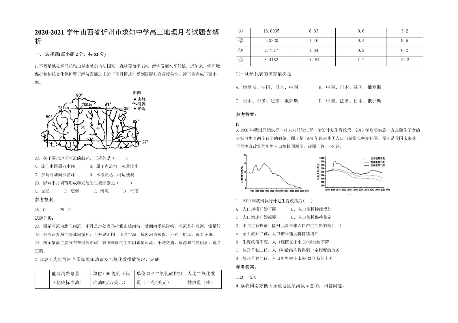 2020-2021学年山西省忻州市求知中学高三地理月考试题含解析