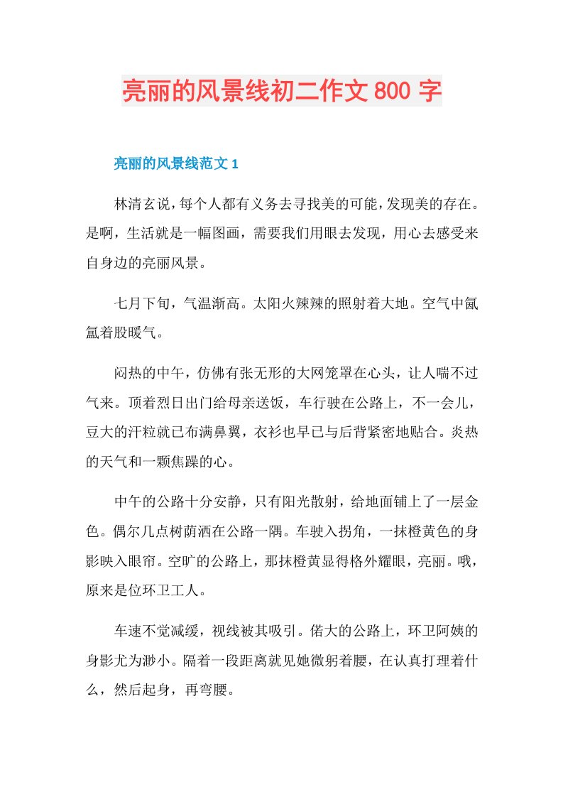 亮丽的风景线初二作文800字