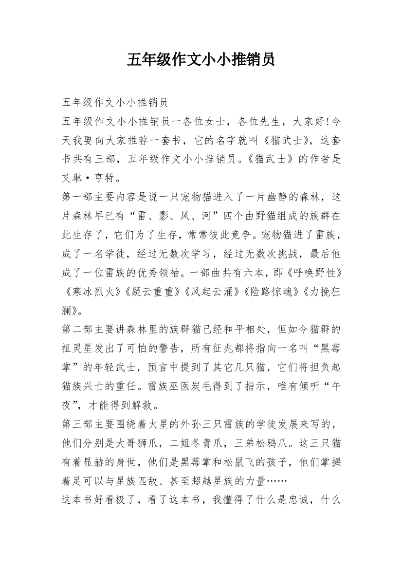 五年级作文小小推销员