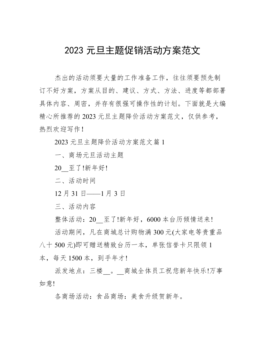 2023元旦主题促销活动方案范文