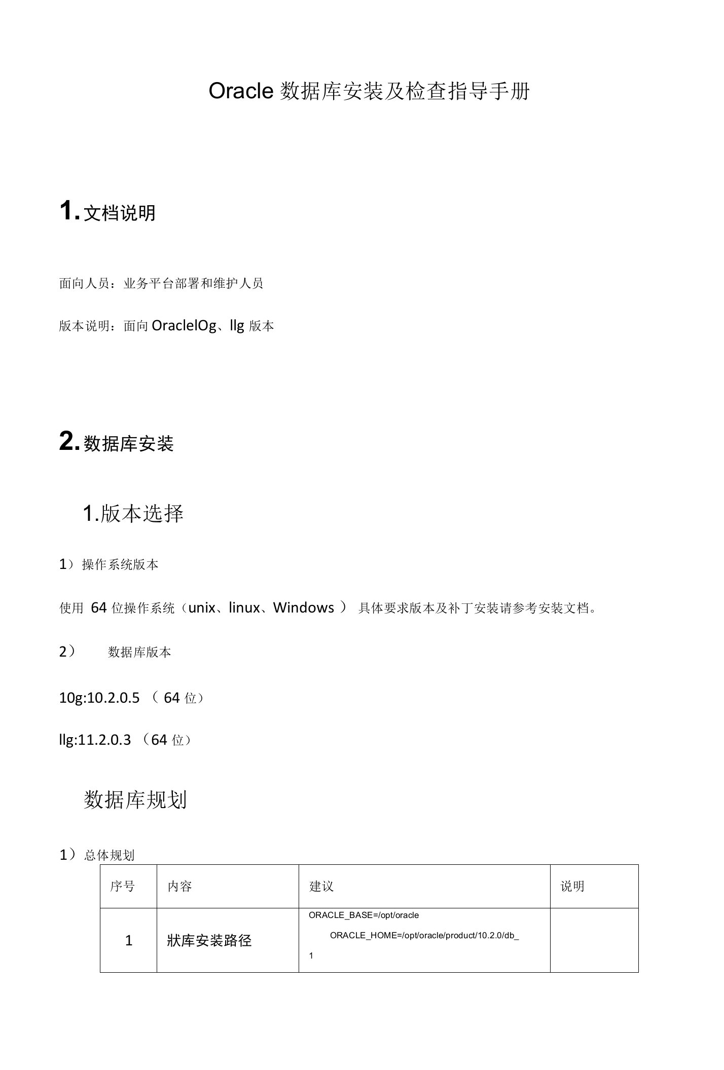 Oracle数据库安装及检查指导手册v1