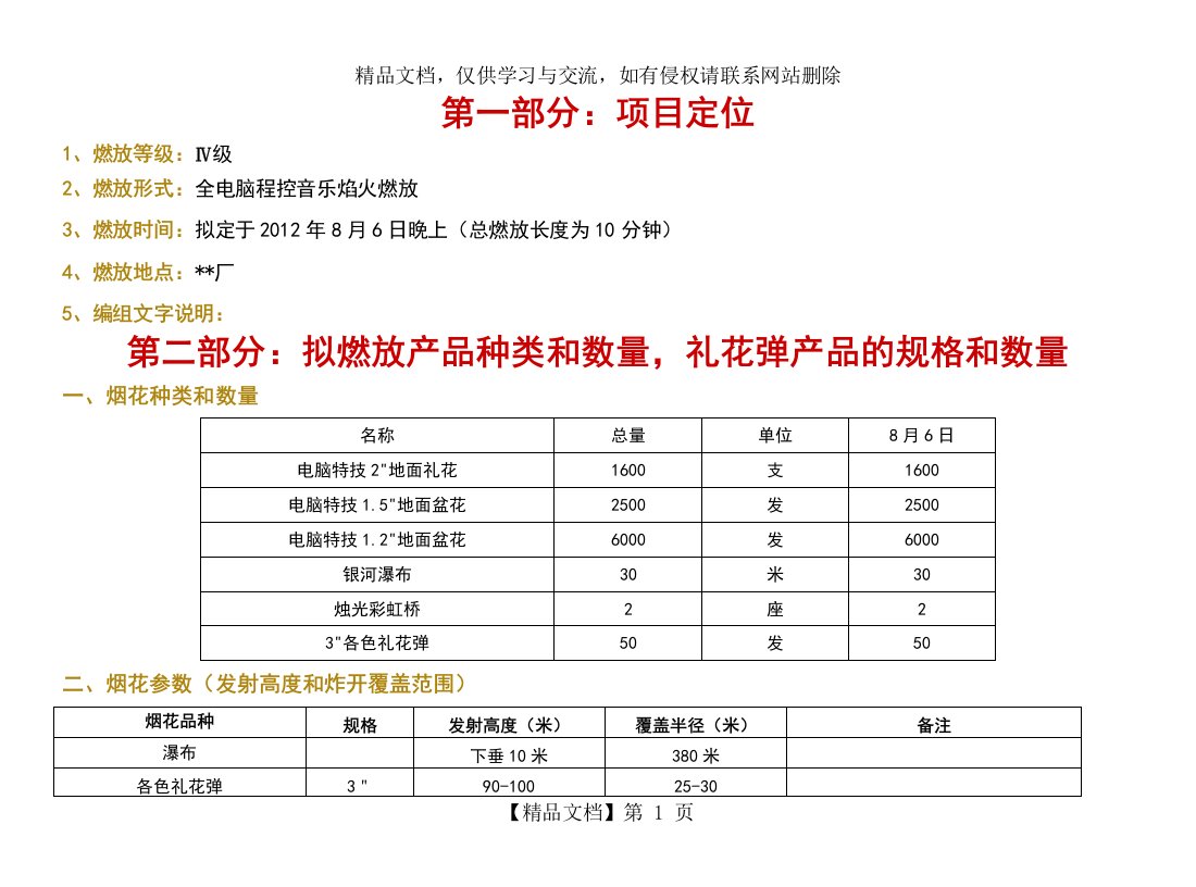 某厂焰火晚会燃放技术设计方案