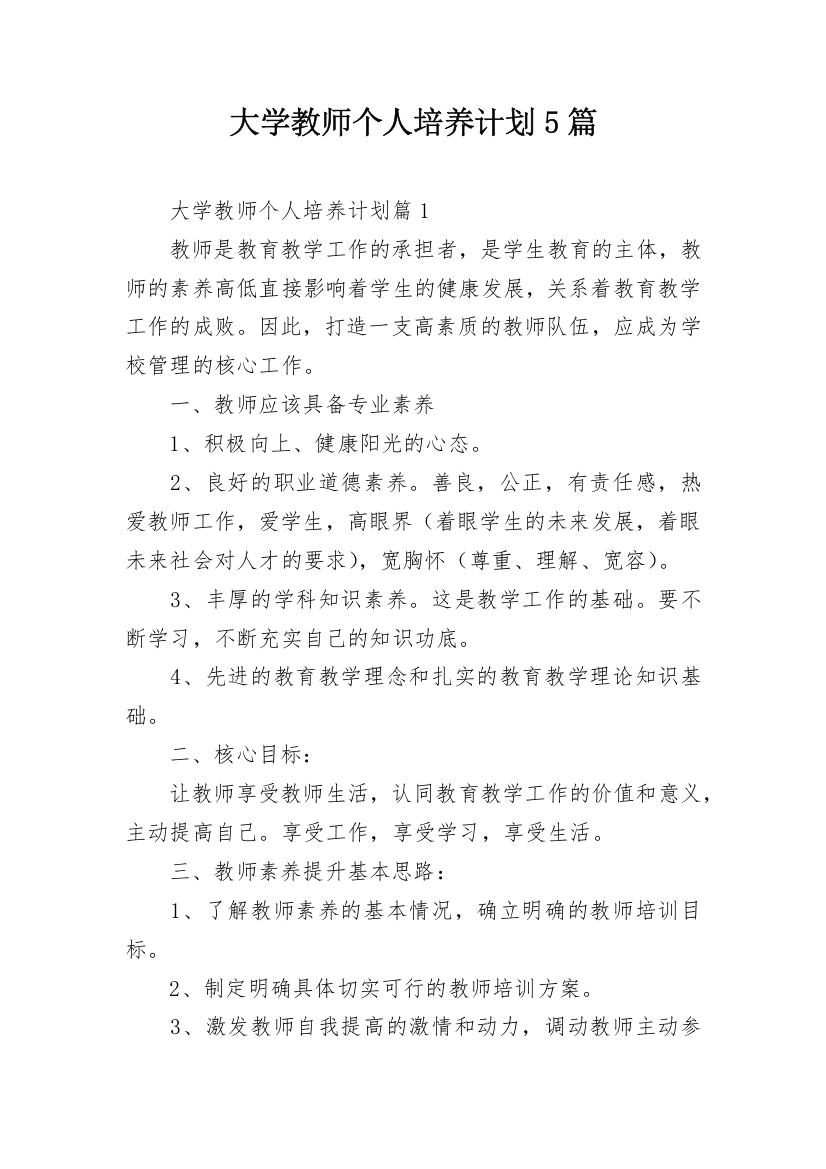 大学教师个人培养计划5篇