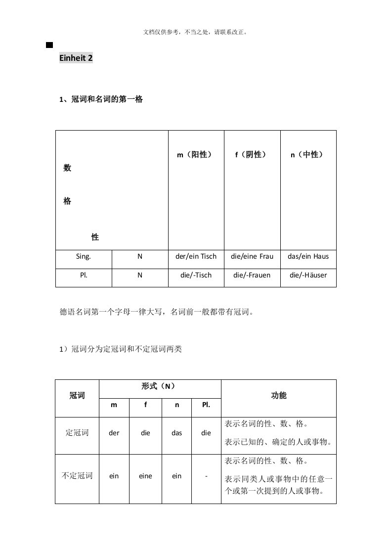 新编大学德语1语法总结