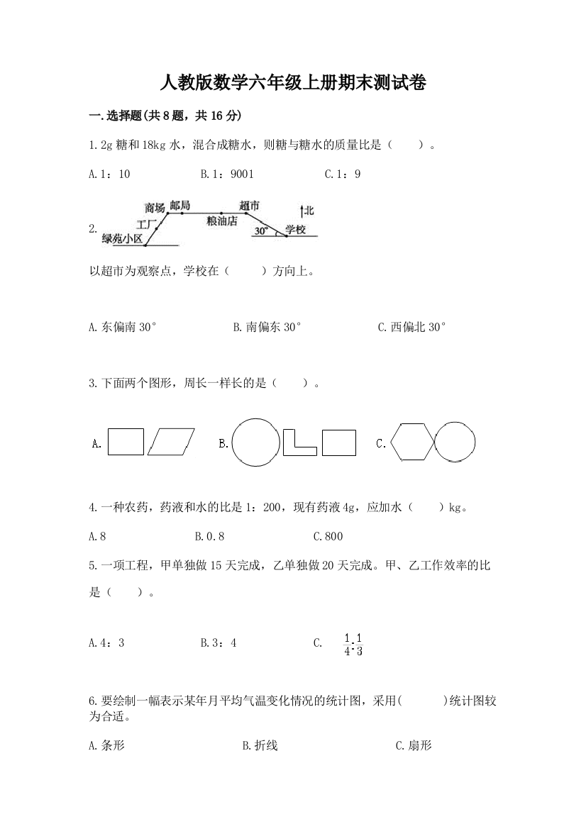 人教版数学六年级上册期末测试卷精品（考点梳理）