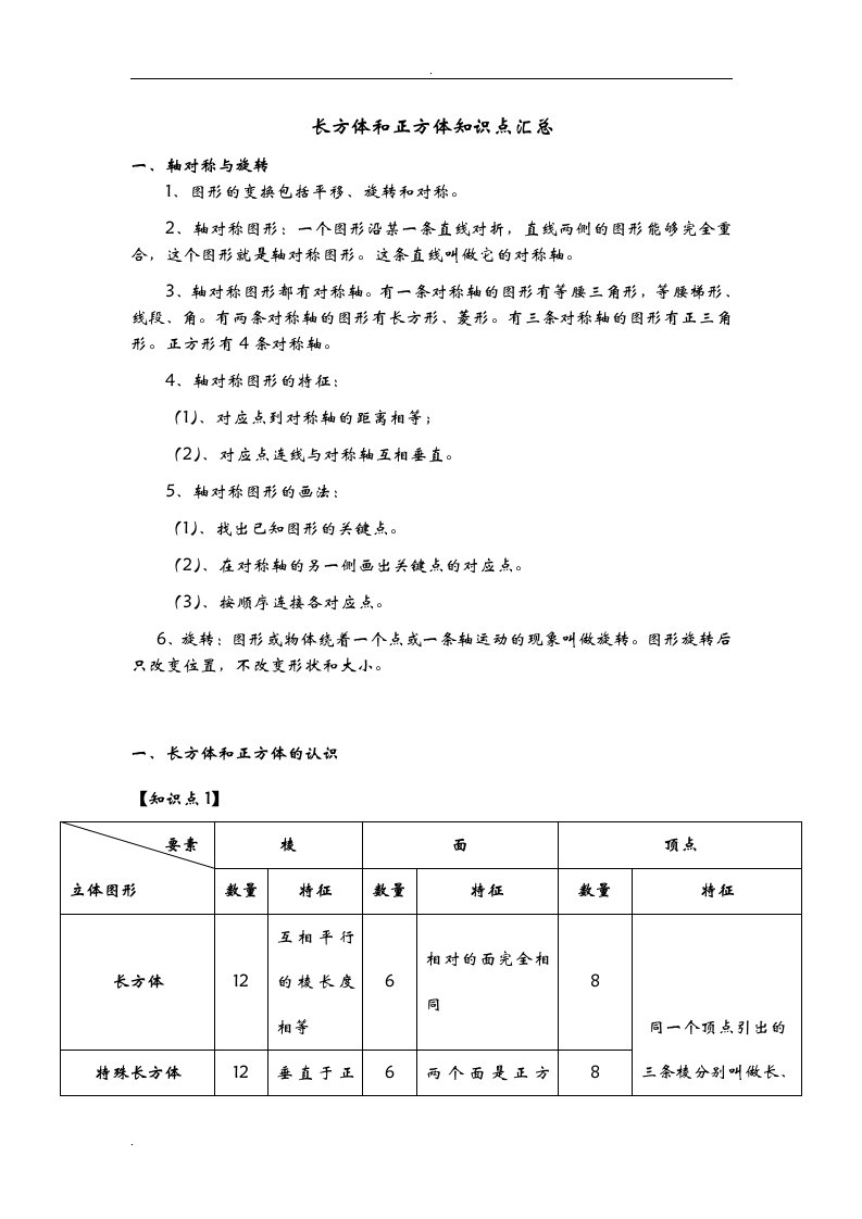 长方体和正方体知识点很全