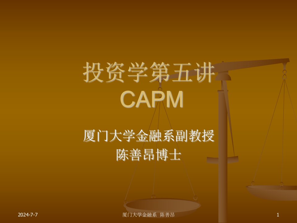 第五讲CAPM(投资学-厦门大学金融系,陈善昂)