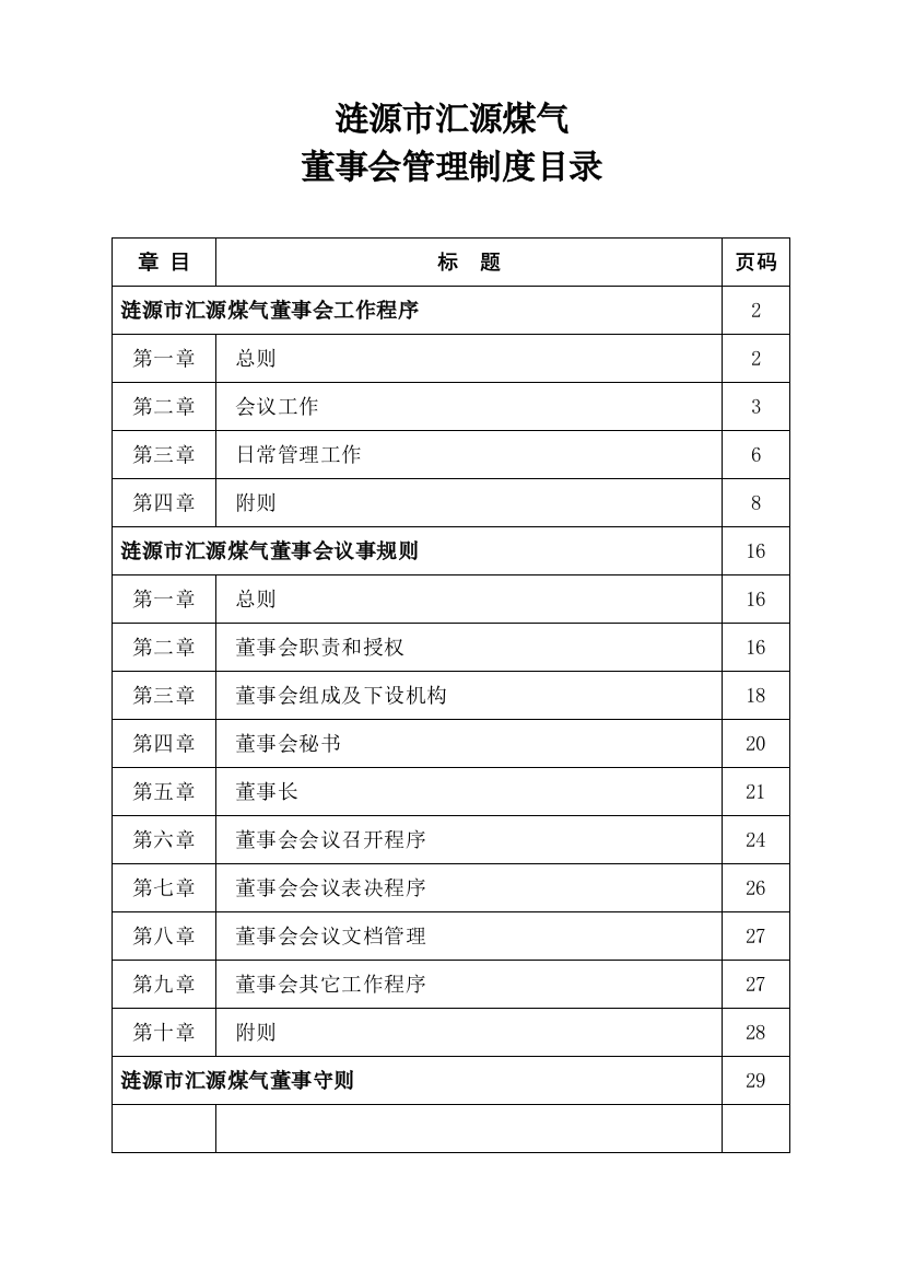 煤气有限公司董事会管理制度样本