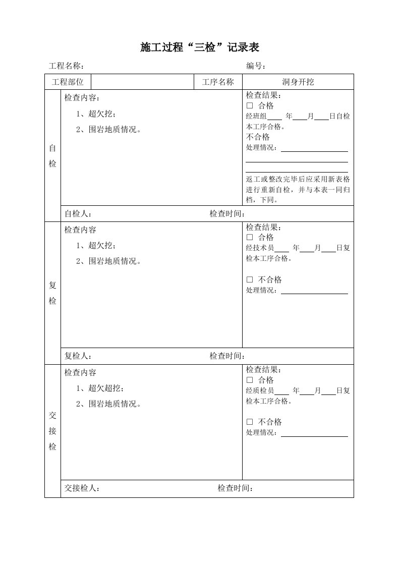 隧道施工三检表