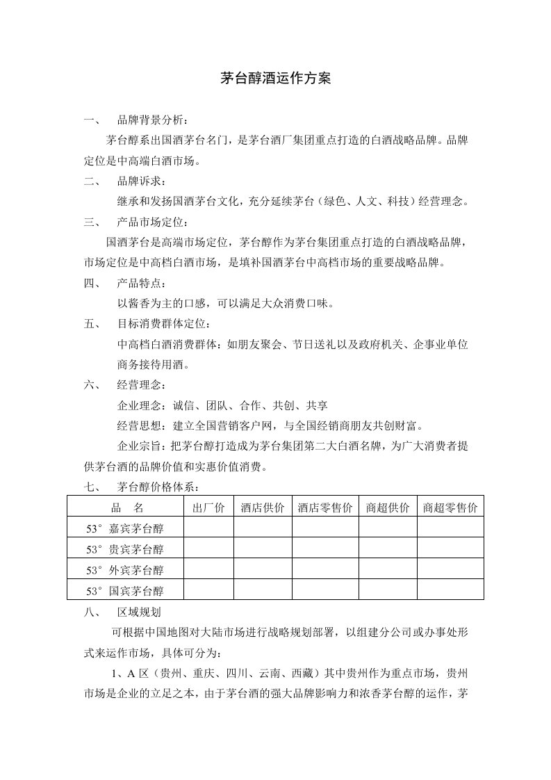 建筑资料-茅台醇酒运作规划方案