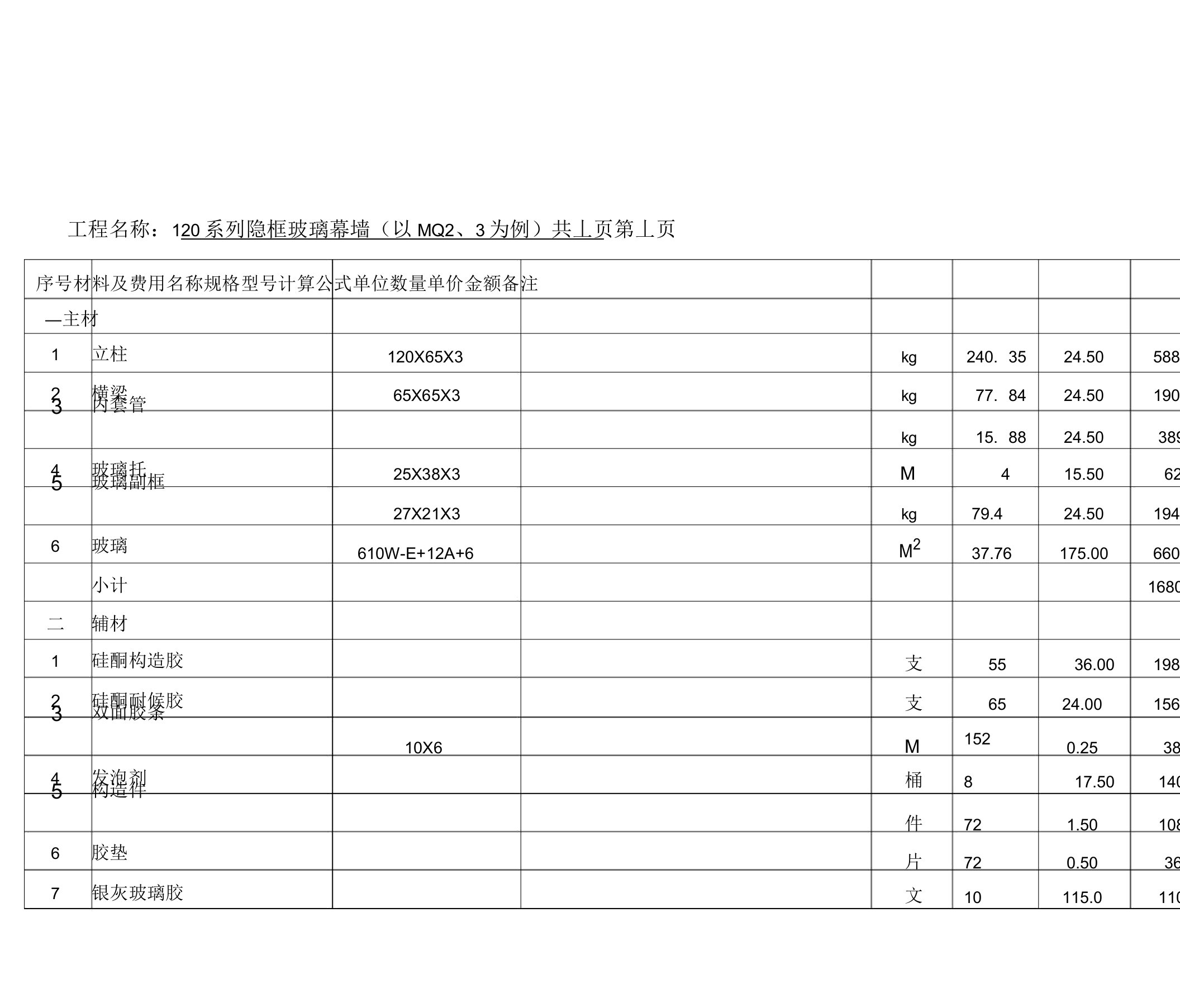 玻璃幕墙预算版