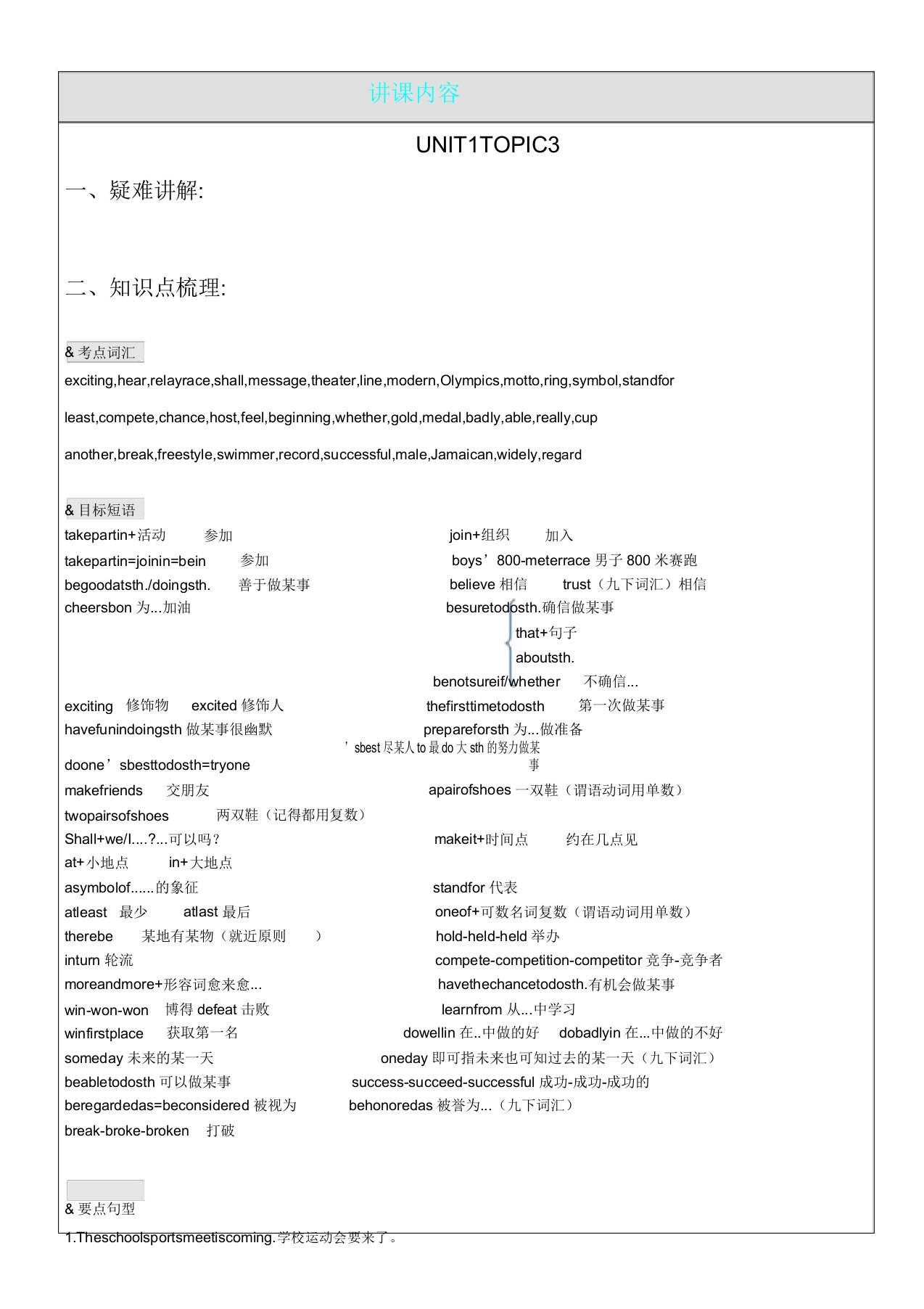 仁爱英语八上unit1topic3知识点讲解