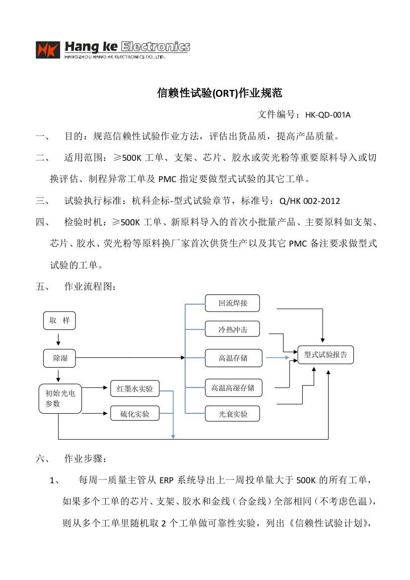 信赖性实验ORT作业规范