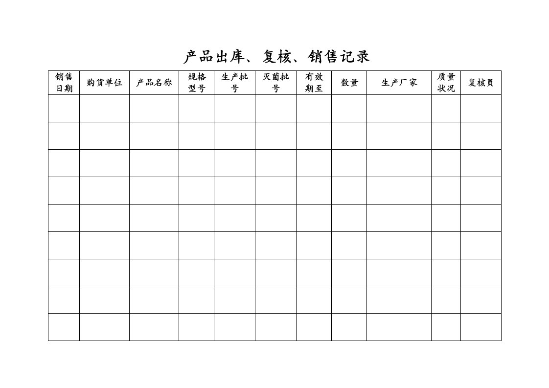 医疗器械各种记录簿表格(横表)