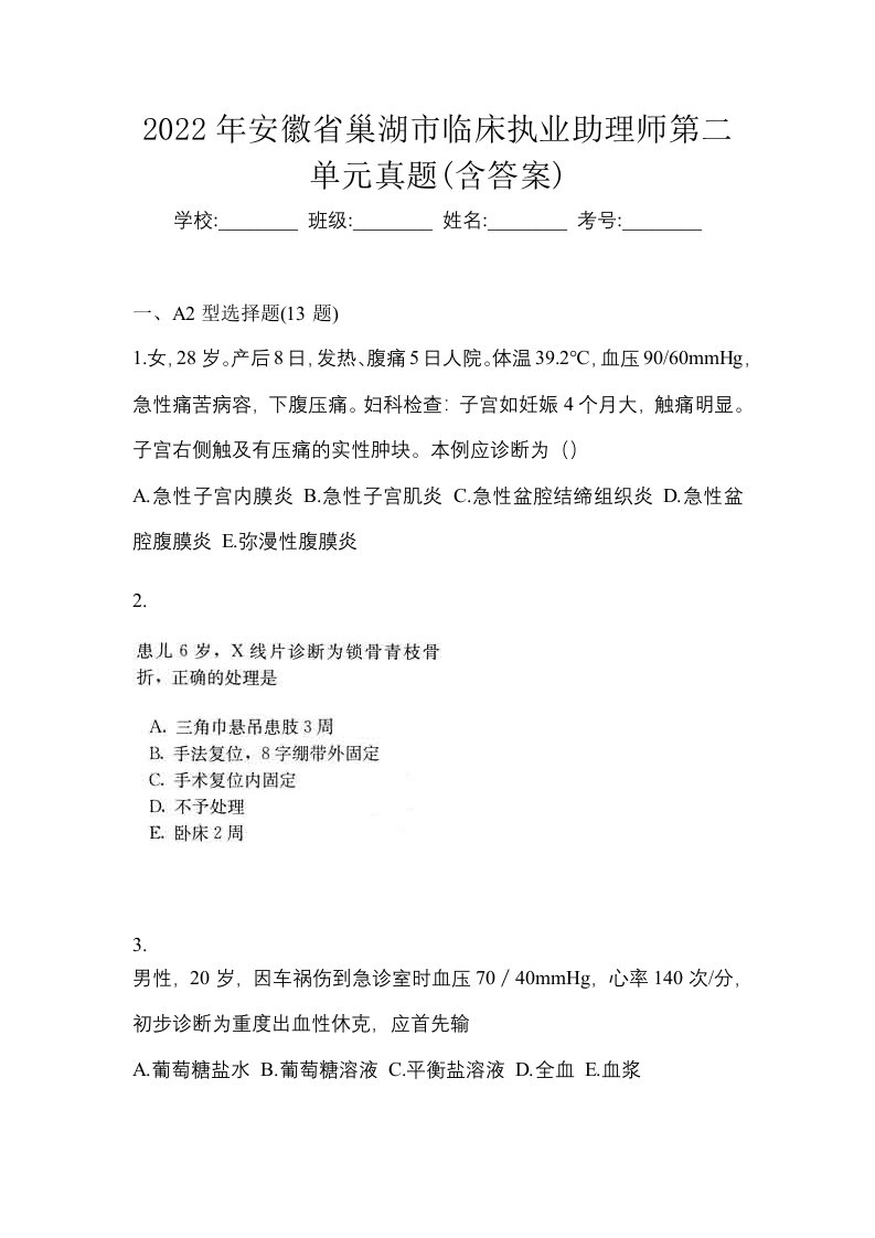 2022年安徽省巢湖市临床执业助理师第二单元真题含答案