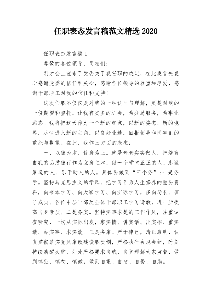 任职表态发言稿范文精选2020