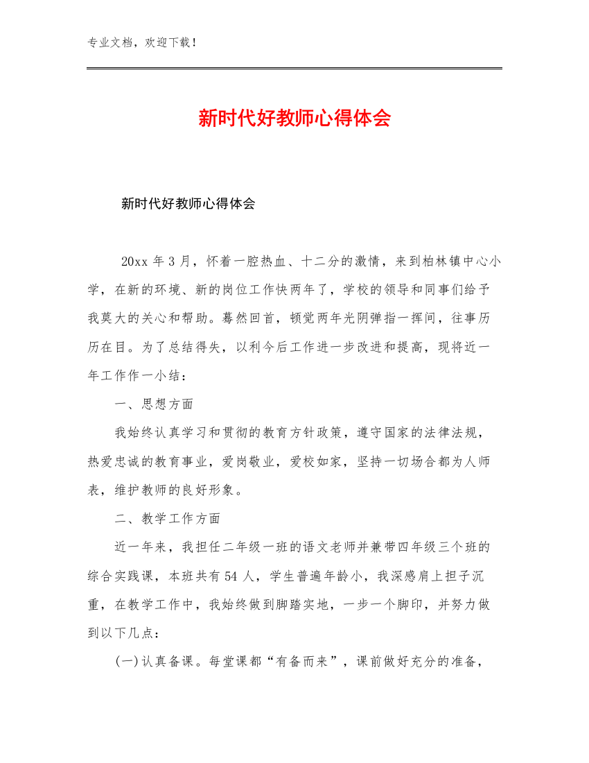 新时代好教师心得体会例文8篇