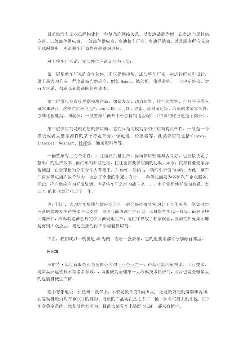 汽车零件供应商简介