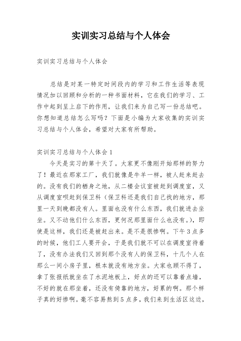 实训实习总结与个人体会