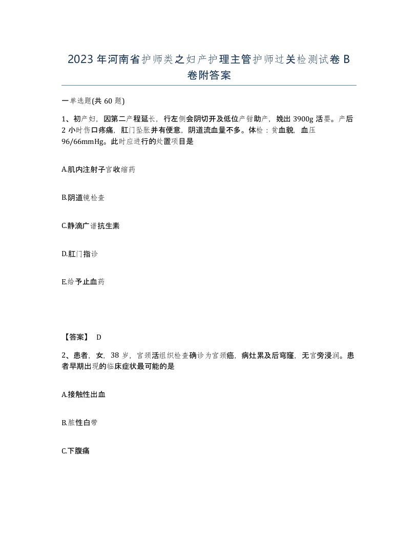 2023年河南省护师类之妇产护理主管护师过关检测试卷B卷附答案