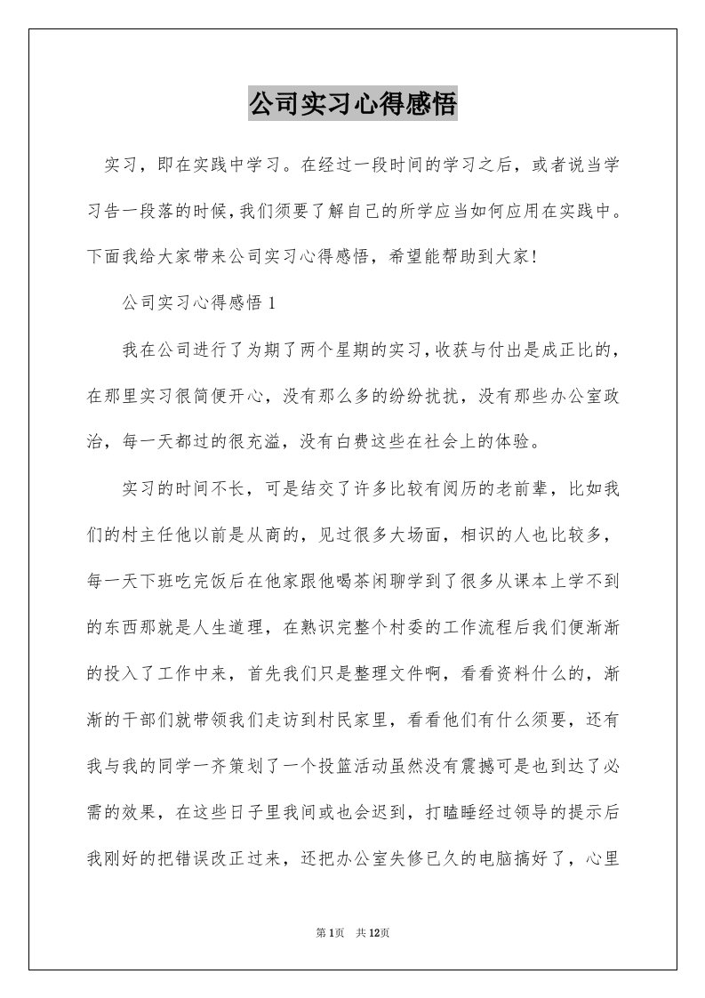 公司实习心得感悟