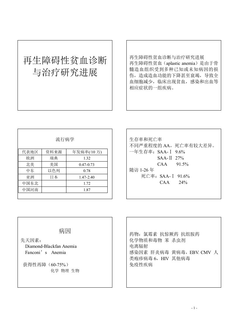 再生障碍性贫血诊断与治疗研究进展