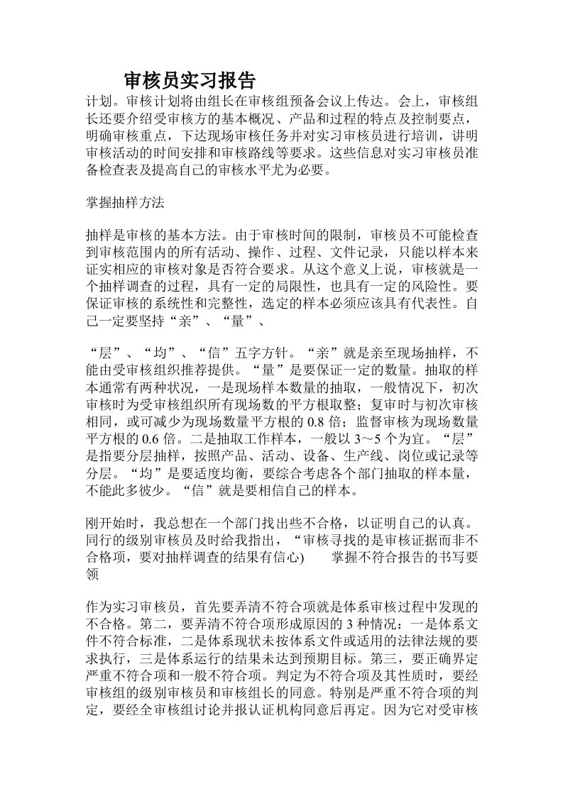 审核员实习报告