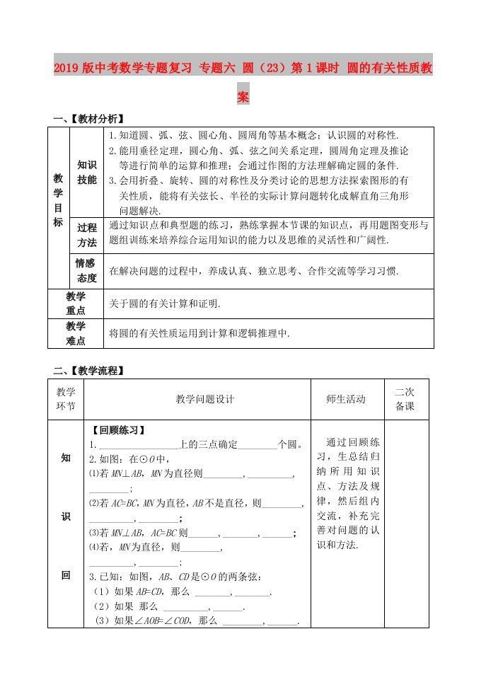 2019版中考数学专题复习