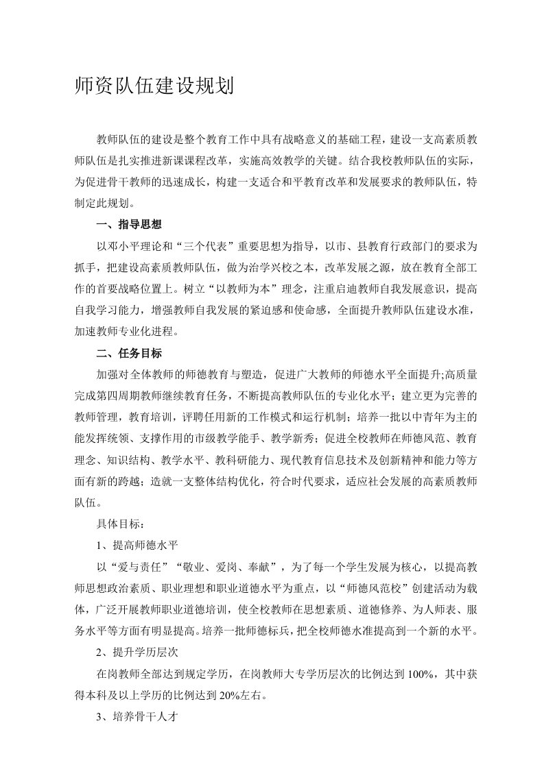 师资队伍建设规划