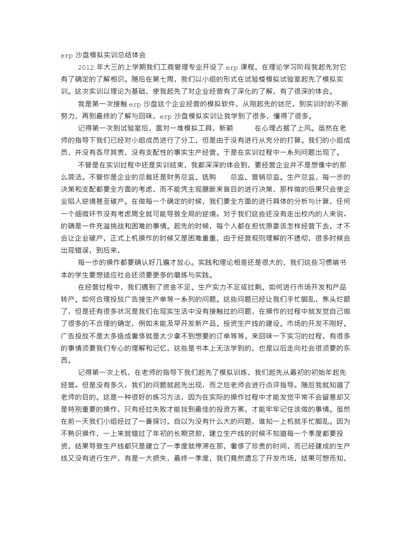 ERP实习报告总结