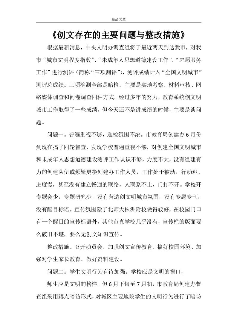 《创文存在的主要问题与整改措施》