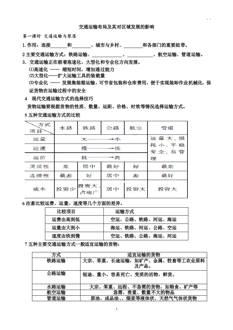 3.4交通运输布局及其对区域发展的影响(导学案)