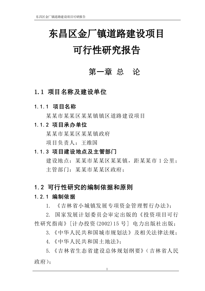 东昌区金厂镇道路建设项目投资可行性计划书