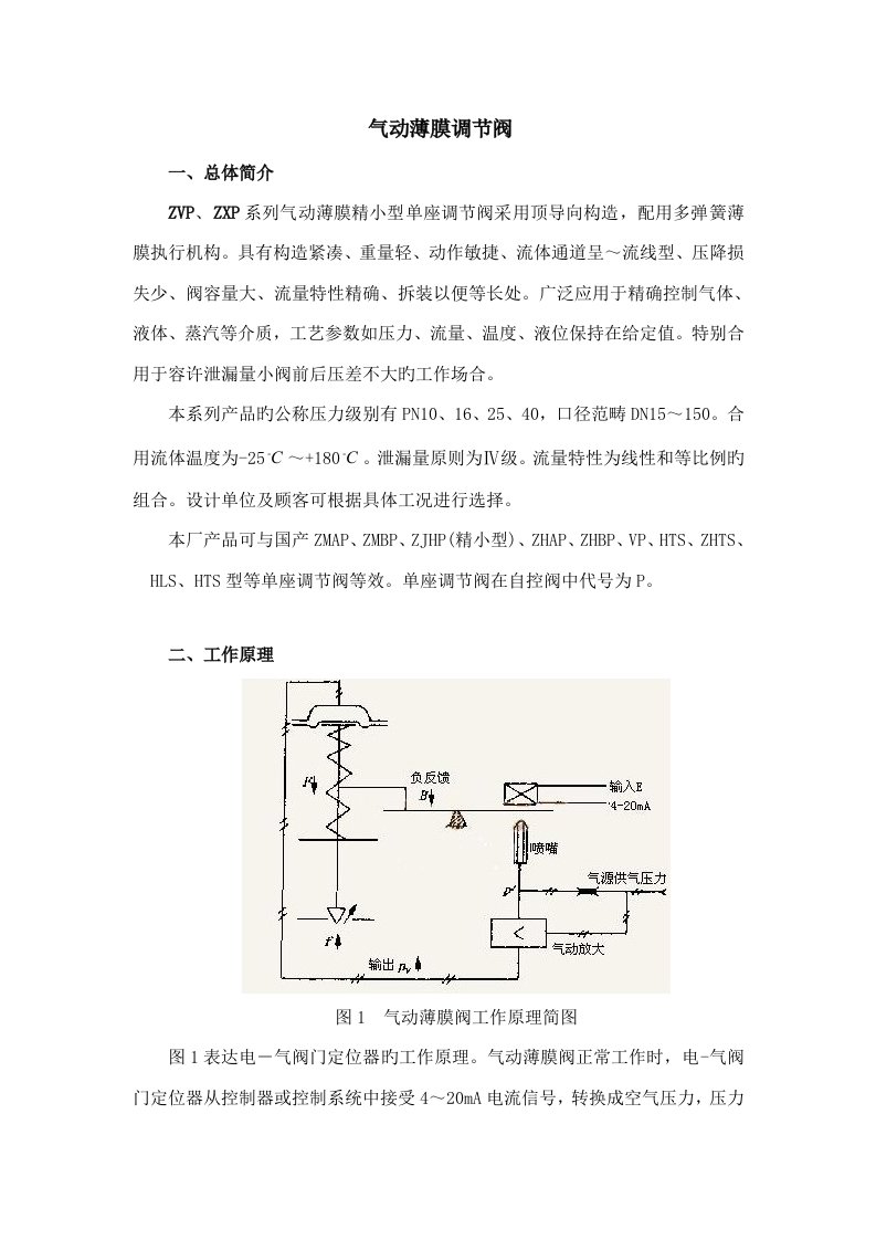 气动薄膜调节阀专项说明书中文