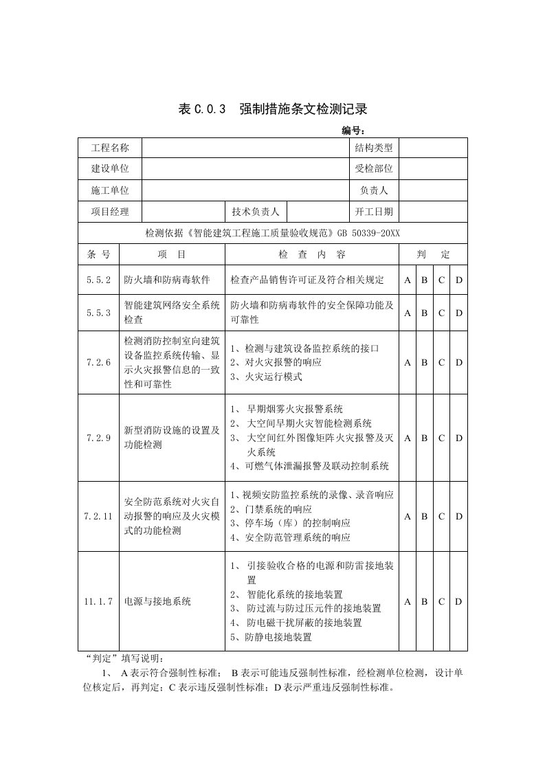 工程制度与表格-强制措施条文检测弱电工程项目表格